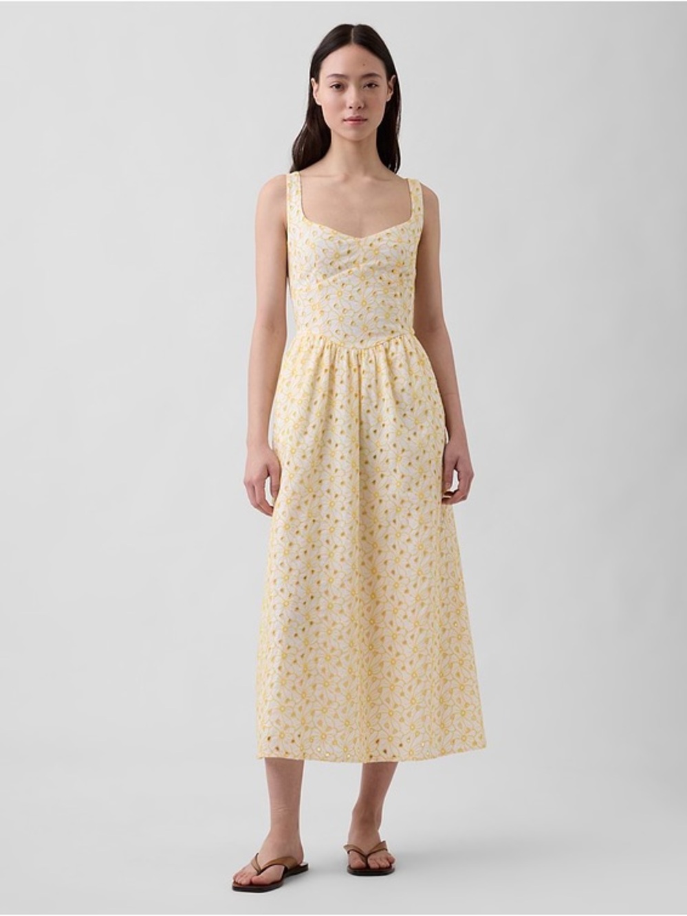 GAP Eyelet Seamed Drop Waist
Maxi Midi Dress Yellow White Garden Party XXL